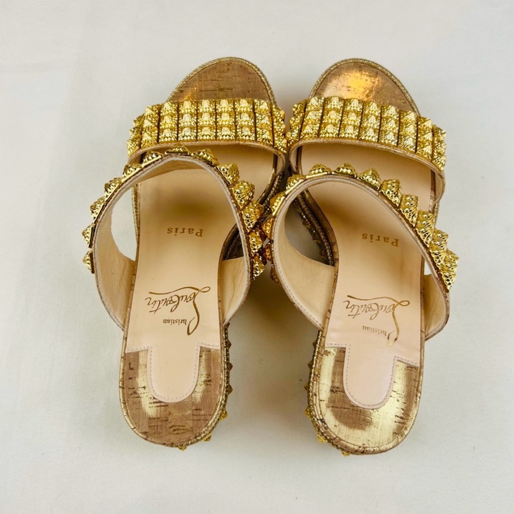 NEW CHRISTIAN LOUBOUTIN Liege Pepite 60 Platform Sandals 35 EU, Gold Version - Picture 6 of 11